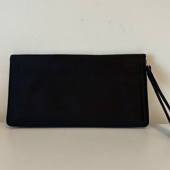 Vintage Bienen Davis black satin clutch/wristlet with goldtone 3D Apple detail - Picture 8 of 14